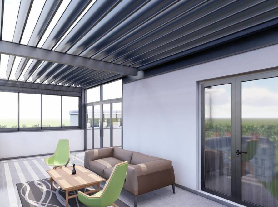 Awning and Pergolas installation of Skytecs bioclimatic retractable awning at a home in Belfast.